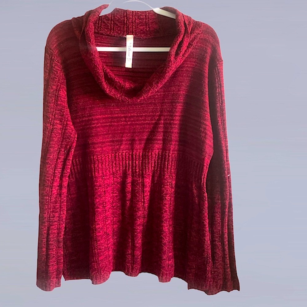 Cowl neck red plus metallic sweater